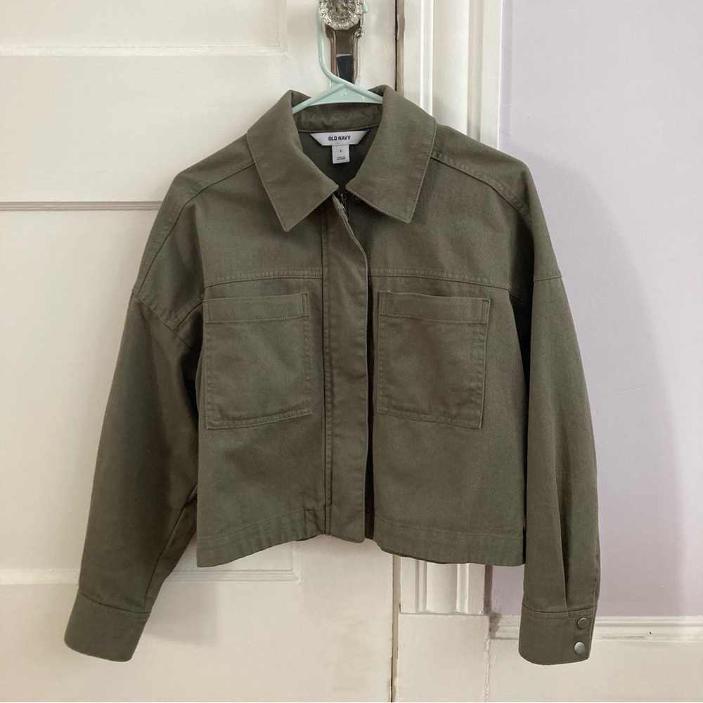 Old Navy Green Canvas Crop Utility Jacket Small NEW